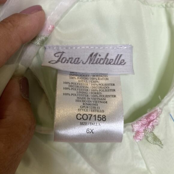 Jona Michelle Girls Dress Size 6 Spring Pastel Green Pink Floral Embroidered - Picture 11 of 12